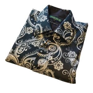 Inserch Icon Shirt Mens Size XL Blue White Paisley Print Button Up 2 Ply Satin